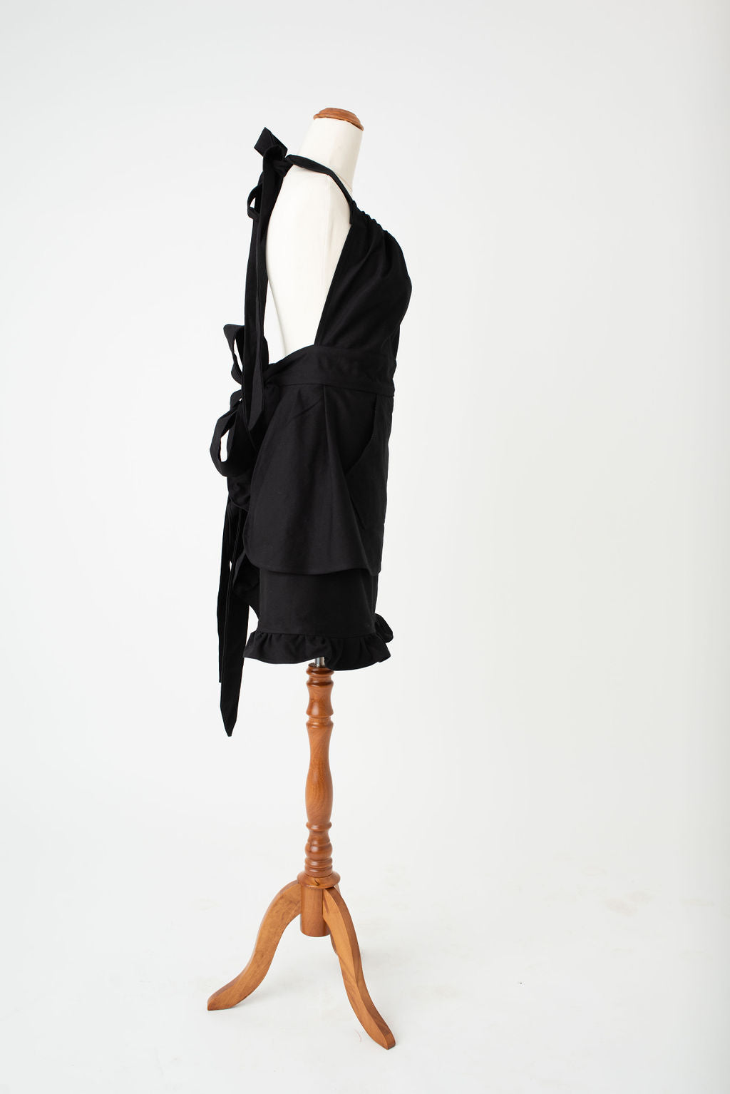High waist feminine hostess apron in black by Pretty Made - Right side