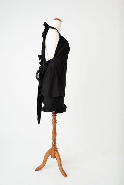 High waist feminine hostess apron in black by Pretty Made - Right side