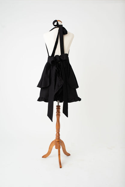 High waist feminine hostess black apron by Pretty Made - Back bow