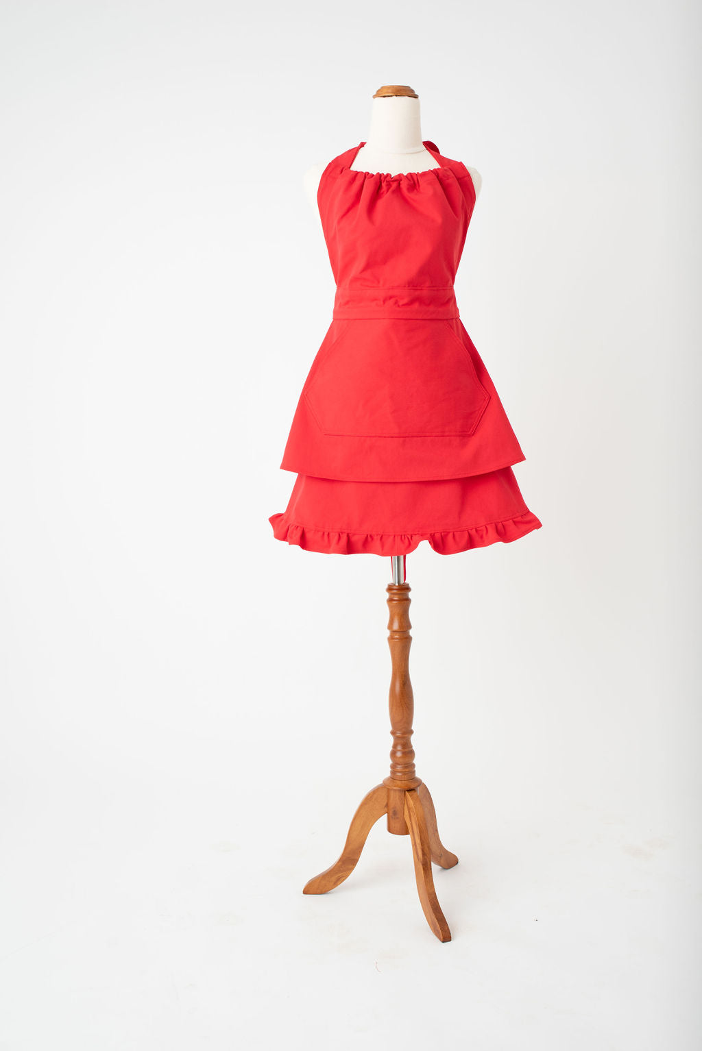 High waist red apron for women by Pretty Made - Front 
