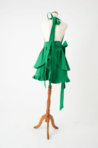 High waist Apron. Vintage Apron. Green cute apron. Back Bow bow
