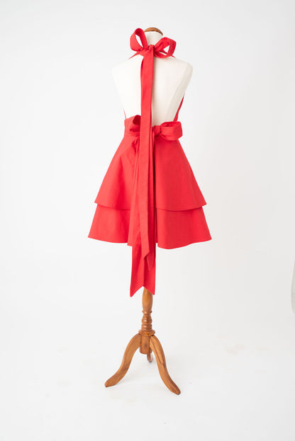 High waist feminine hostess apron in red by Pretty Made - back bow