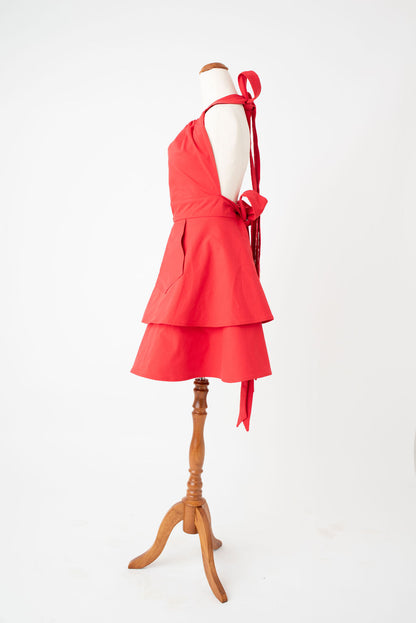 High waist feminine hostess apron in red by Pretty Made - Side
