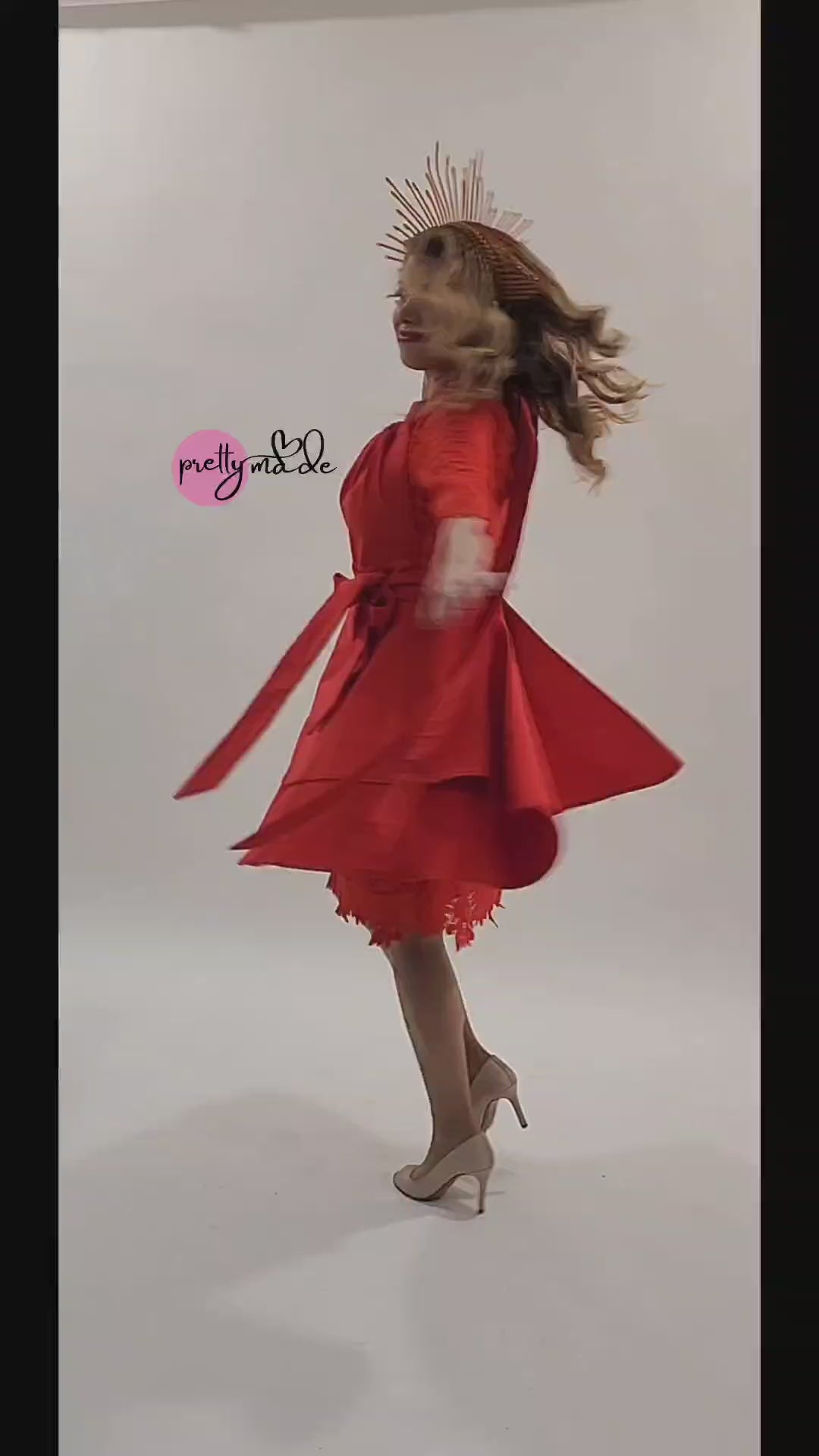 Load video: Double skirt circular skirt red apron for women Australia by Pretty Made